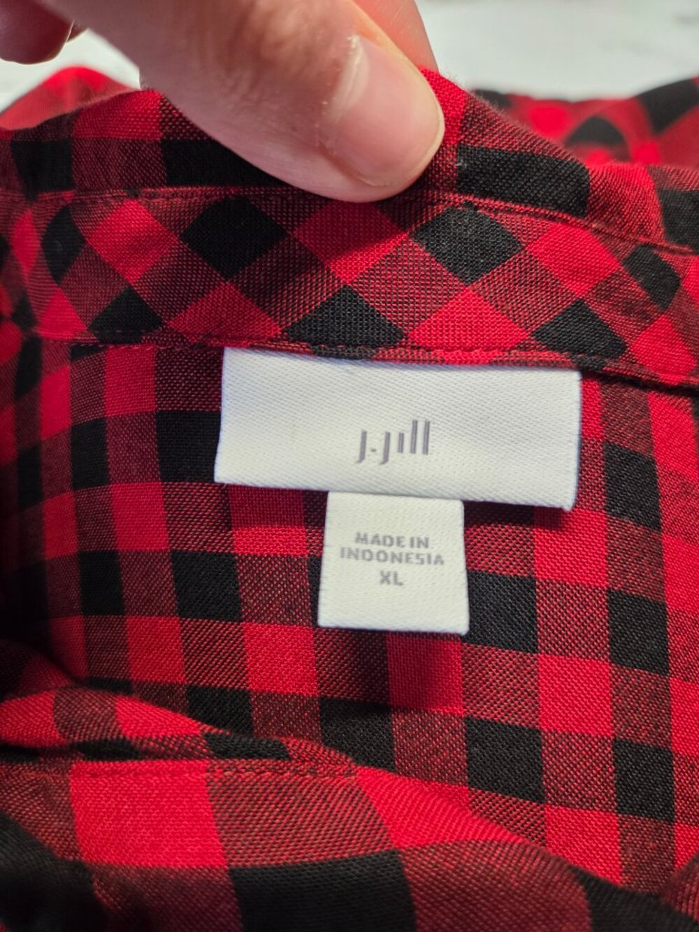 J.Jill Extra Large Red Black Plaid Roll Tab Longsleeve Fall Casual Shirt - Picture 9 of 11